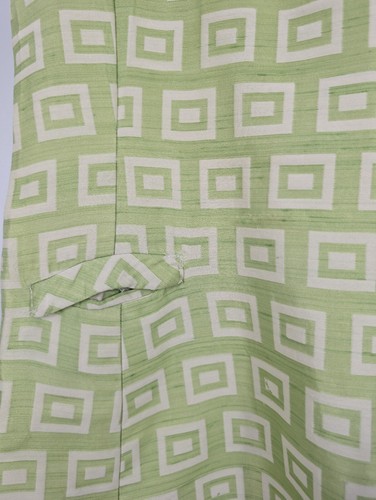 Vintage 50s 60s Handmade Silk Geometric Mod Atomic Green Handmade Dress - Picture 5 of 6