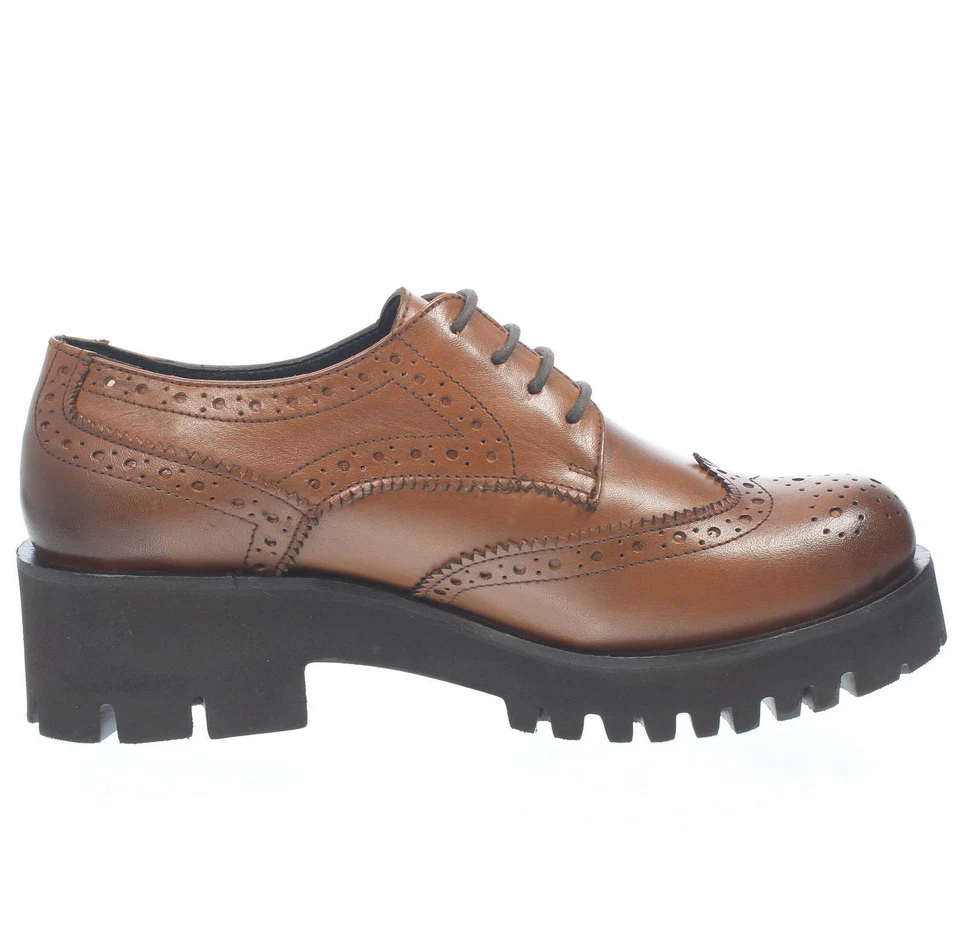 Rame Rock - Stringate Carrarmato In Pelle Marrone - Donna Scarpe Stringate Tacco - Immagine 2 di 3