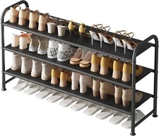 3-Tier Wide Metal Shoe Rack for Closet Entryway, Black