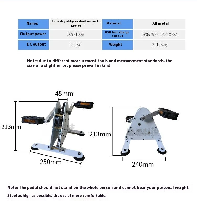 Generador de Pedales Portátil Dispositivo de Entrenamiento de Rehabilitación Bicicleta Giratoria Salida USB Foto 4 de 4