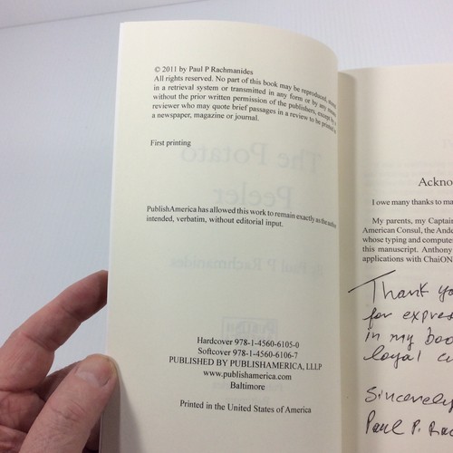 POTATO PEELER Paul Rachmanides Signed Story of Tenacity and Perseverance - Imagen 6 de 7