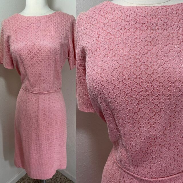 1950s True Vintage DRESS~Pale Pink Lace Overlay Sheath Pinup Blush 60s Med
