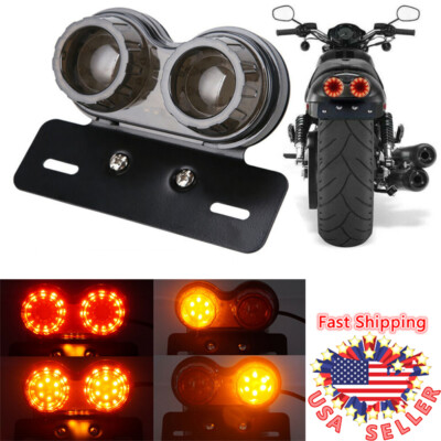 Motorcycle LED Twin Dual Tail Turn Signal Brake License Plate Integrated Light E - Foto 6