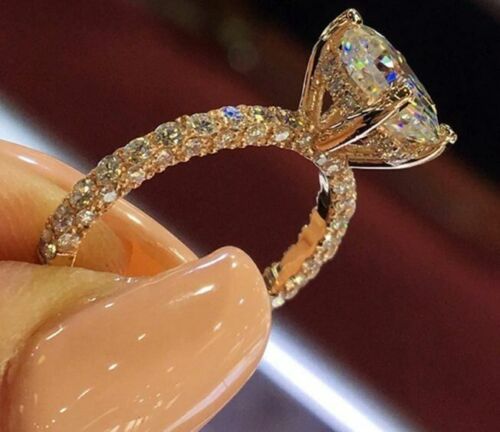 Bague de fiançailles solitaire diamant taille ronde simulée 2 carats plaquée or rose 14 carats - Photo 1 sur 5