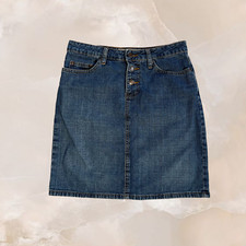 OLD NAVY Vintage Denim Blue Jean Midi Skirt Y2K 2002 Medium Wash Button Fly Sz 2