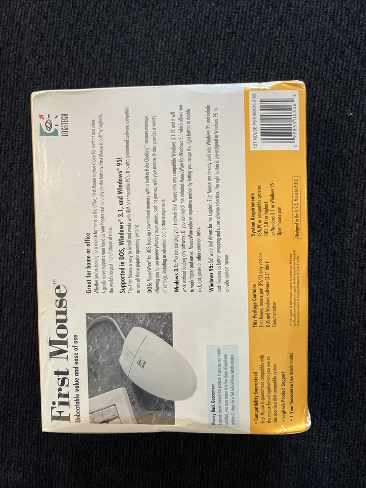 Vintage Logitech First Mouse PS/2 Wired Model #2046 For IBM Compatibles New Seal - Image 2 of 4