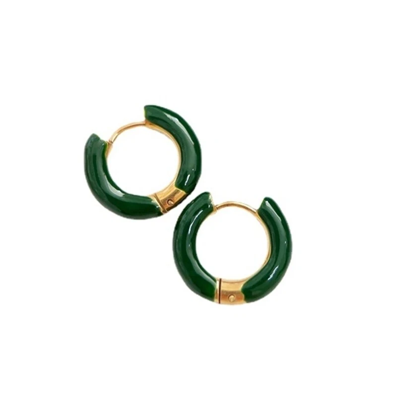 Pendientes de aro Huggie esmalte verde ZARD Foto 3 de 4