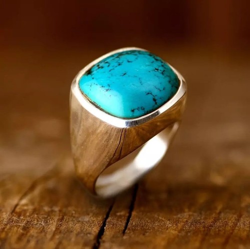 Turquoise Signet Ring for Men, 925 Sterling Silver Men's Ring, Square ...