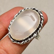 Rose Chalcedony Gemstone Handmade 925 Sterling Silver Jewelry Size 8