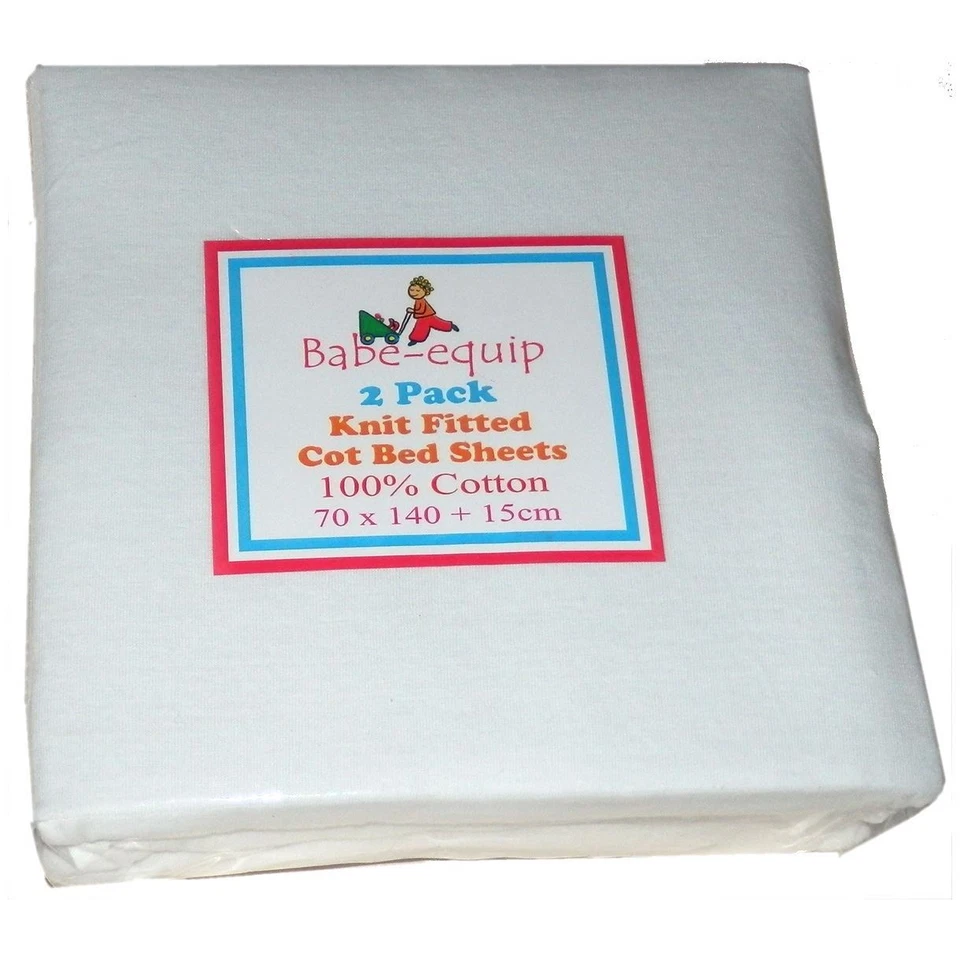 BABE-EQUIP 2 sábanas ajustables de jersey para cuna de niño pequeño blancas premium 100 % algodón 140 cm x 70 cm