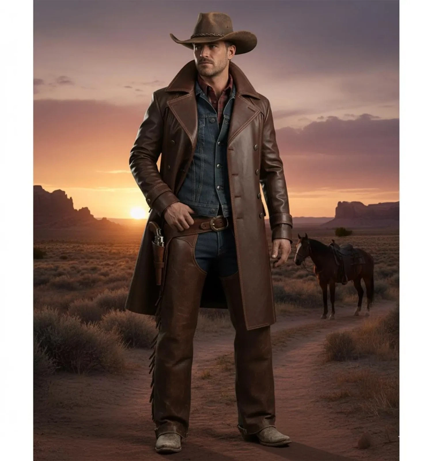 Men's Brown Leather Trench Coat Real Leather Full Length Duster Matrix Style