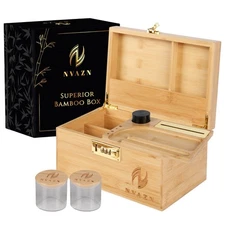 Elegant Eco-Friendly Bamboo Stash Box Set with Glass Jars & Combination Lock