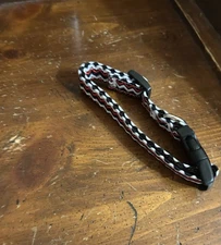 Handmade Black Red White Chevron Dog Collar Medium 12-19 in