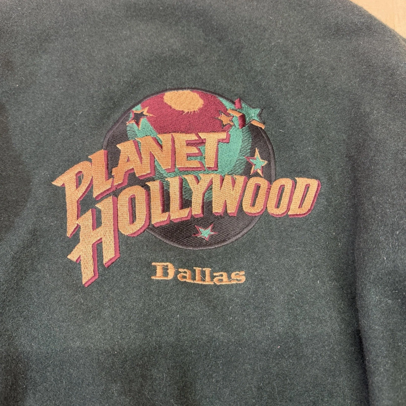 Planet Hollywood Nashville Button Up Jacket Leather Sleeves Large Embroidered image 11