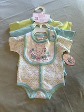 5 piece Babyworks size 3-6 months with 3 Creepers, Bib and Hat~Bunny Theme Bib