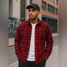 George Red Black Plaid Flannel Shirt XL Men's Casual Button Down