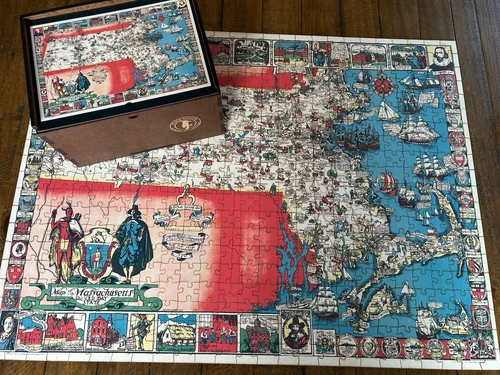 WAWW Wooden Jigsaw Puzzle 500 Pieces Massachusetts Map 31.5 X 23.6