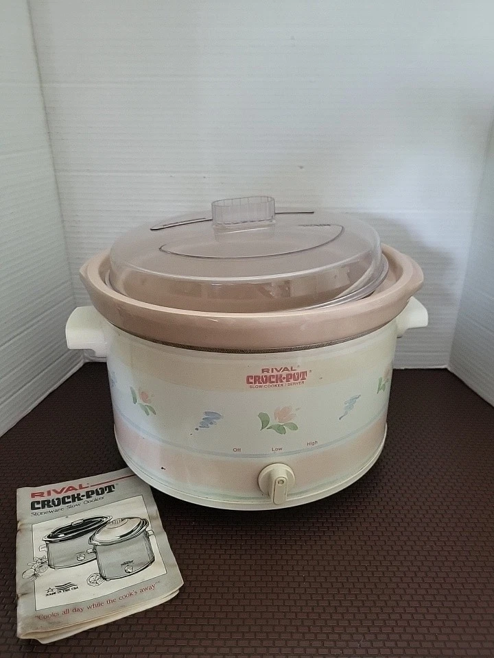 RIVAL 5 Quart PINK CROCK POT Slow Cooker Server Model 3355 Pastel Flowers