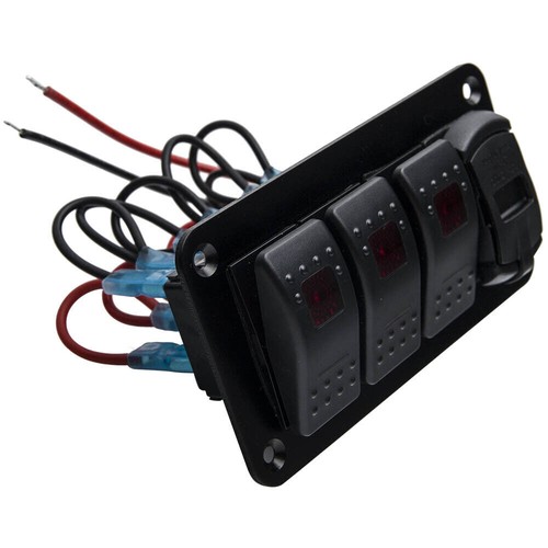 4 Gang Green LED Toggle Rocker Switch Panel USB 12-24V For Car/Boat/RV/Truck - Picture 18 of 22