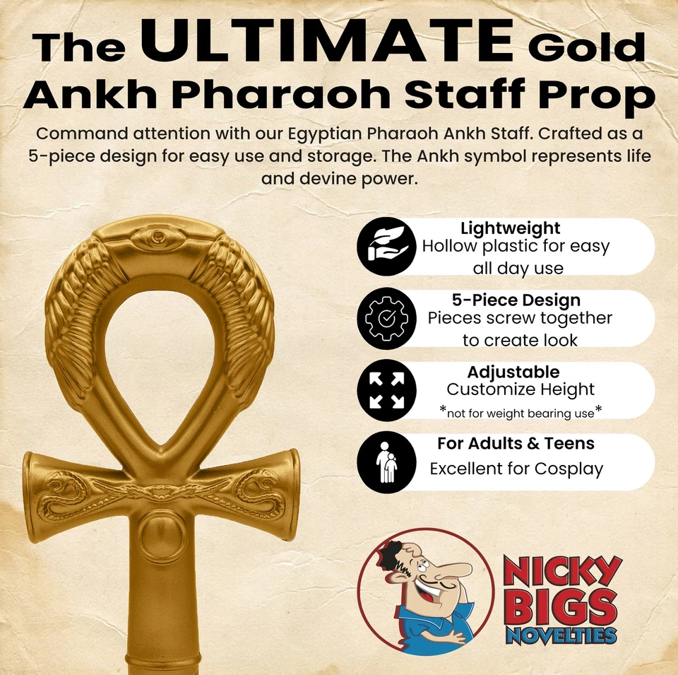 Bastón cetro bastón de faraón egipcio dorado disfraz accesorio utilería Foto 2 de 4