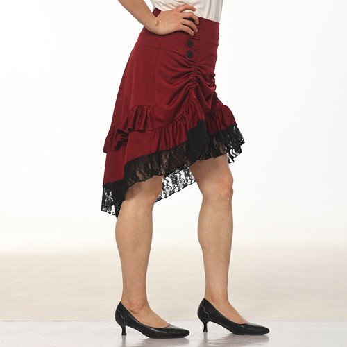 Women Skirt Steampunk Victorian Renaissance Gothic Lace Ruffled Skirt Asymmetric - Picture 11 of 59