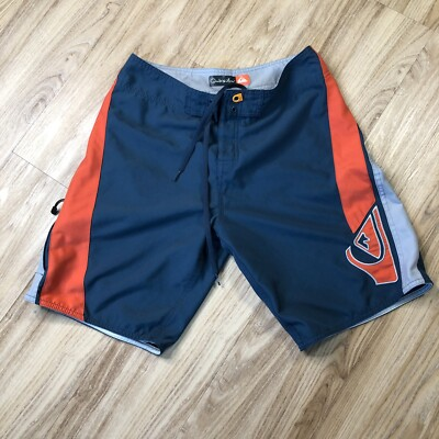#ad Quiksilver Swim Bottom 30 Multicolor Board Shorts Gray Orange Slash Pocket