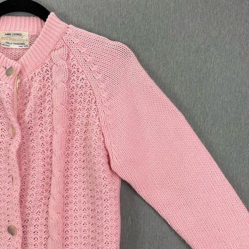 Vintage Fully Fashioned Cardigan Sweater Pink M 100% Virgin Acrylic Hand Loomed - Picture 4 of 12