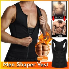 Men's Neoprene Sauna Sweat Waist Trainer Zipper Vest Body Shaper Weight Loss Top