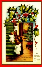 Merry Christmas Children Stairs Staircase Staying Up Greeting Cards - Set of 3