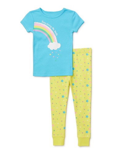 Wonder Nation Toddler Girls Rainbow Short Sleeve Pajamas 2-Piece Set Size 4T
