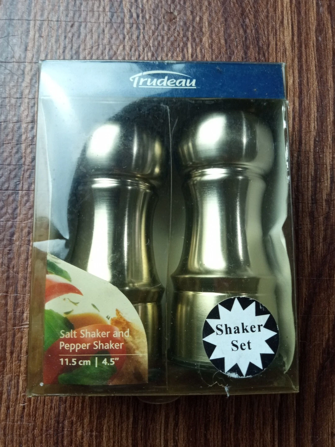 TRUDEAU Salt Shaker and Pepper Shaker Stainless Steel. 4.5” Tall. NIB
