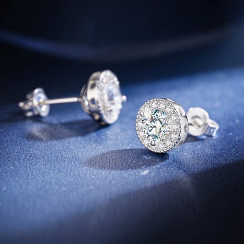 MULA Women Classic Round Moissanite Stud Earrings Jewelry 925 Sterling Silver - Picture 4 of 6
