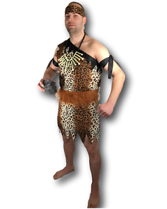 Mens Caveman Tarzan Jungle Fancy Dress Costume Stag Do Cave Man Adult Outfit