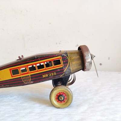 Antique Fokker TN TM NR.328 Litho Windup Racer Plane Tin Toy