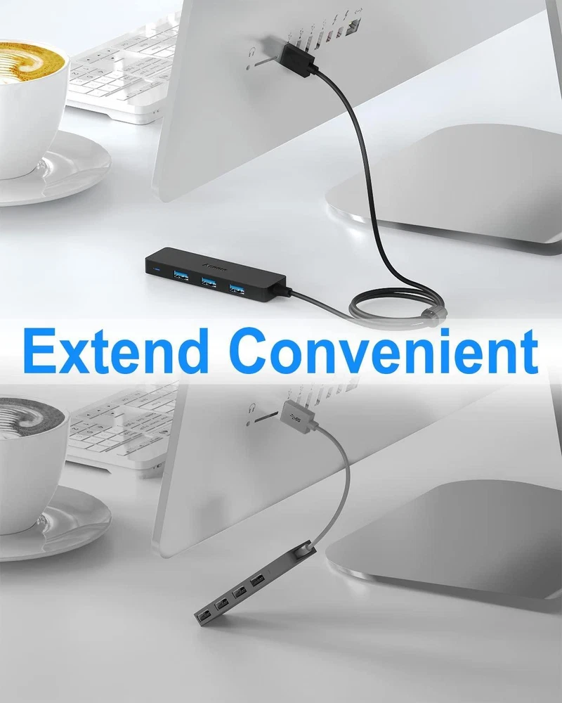 Aceele USB Hub 3.0 Splitter with 4ft Extension Long Cable Cord 4-Port Ultra-Slim