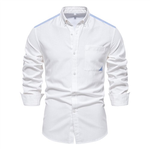 Camisas para hombre Camisa de bloques de colores Informal Ajustada Manga Larga Blusa Oxford con botones - Imagen 10 de 16