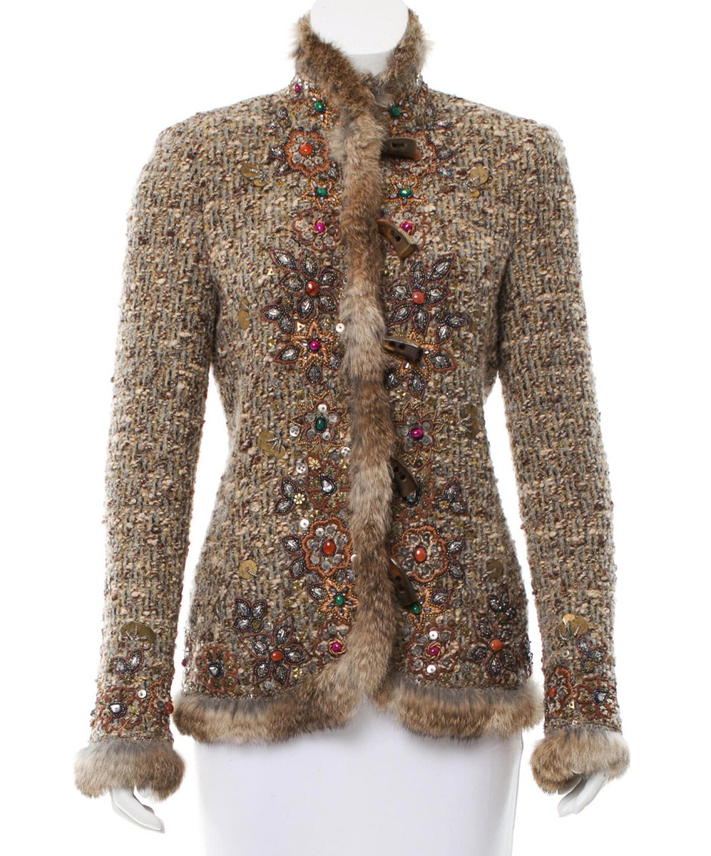 ジャケット・アウター 90s Oscar de la Renta shawl collar JKT 1991-1992 FALL RUNWAY VINTAGE OSCAR DE LA RENTA WOOL JEWELED