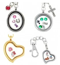 Floating Locket with Necklace - Choose Round or Heart, Silver or Gold for Charms