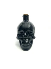 Black Glass Skull Decanter Cork Top, 5 Inch Tall, Great For Drinks, Decoration. 