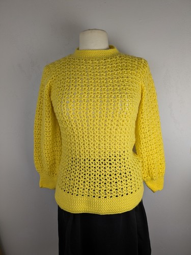 Vintage Knit Sweater Women's Medium Handknit Extra Soft Yellow