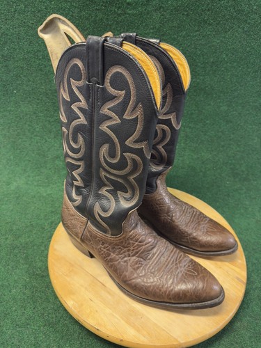 Nocona Black & Brown Oily Toro Cowboy Boot Mens Sz 12 Leather Pull On 6736 - Picture 1 of 11
