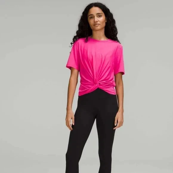 Lululemon Crescent Tee Sonic Pink Twist Front Crop Pima Cotton