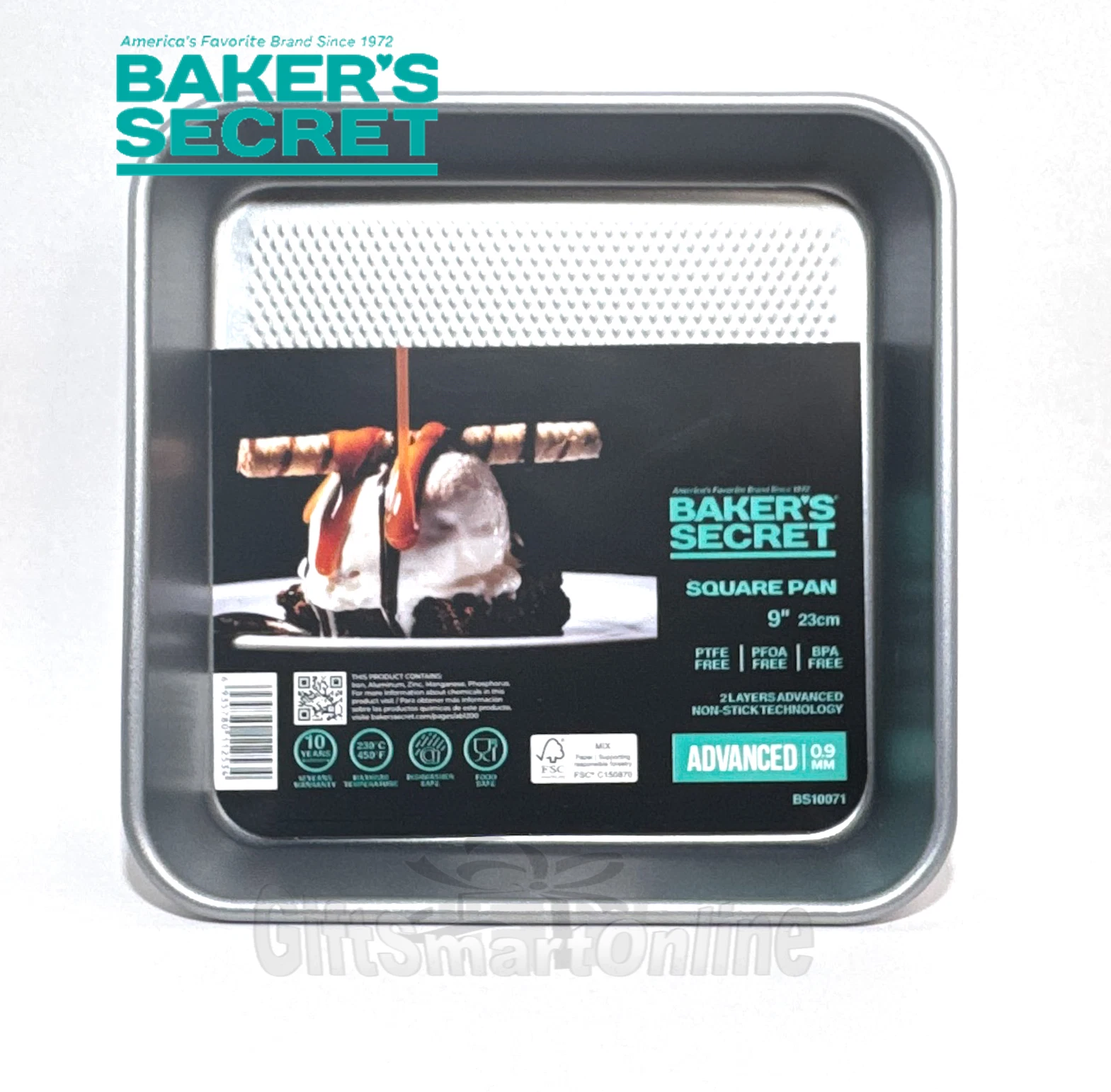 Baker's Secret Large Square Pan 9" x 9" DW Safe 2 Layer NonStick Technology NEW