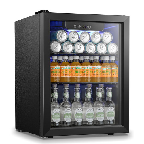 Beverage Refrigerator Cooler 68 Can, Mini Fridge with Glass Door for Beer Dri...