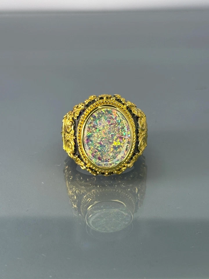 Opal 925 Sterling Silver Men’s Ring, Bronze Detail Vintage Signet Ring - Image 4 of 4