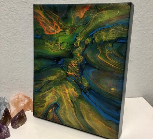 LoveBird In Flight NeOn Orig Abstract Painting 8X10” Canvas Acrylic Fluid Art - Picture 8 of 11