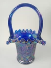 Vintage FENTON Carnival Glass Iridescent Butterfly Berry Ruffled 6.75” Basket