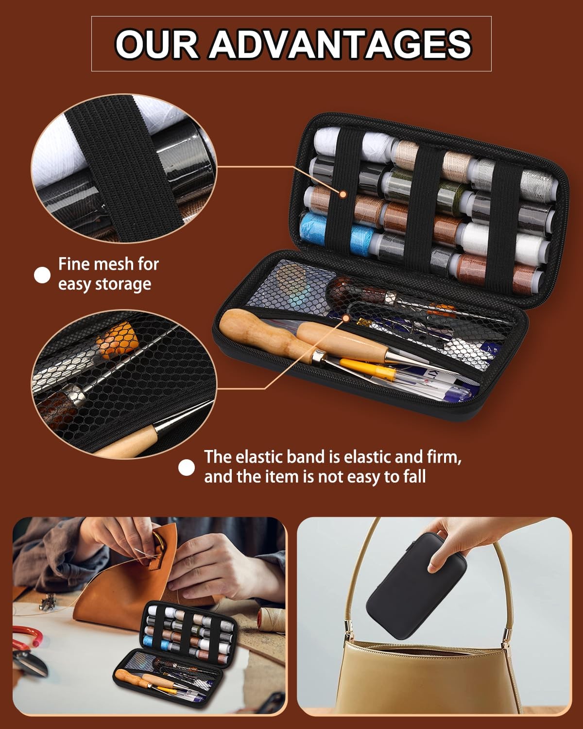 Heavy Duty Sewing Kit, 48pcs Needle and Thread Kit with Upholstery Thread Nee...