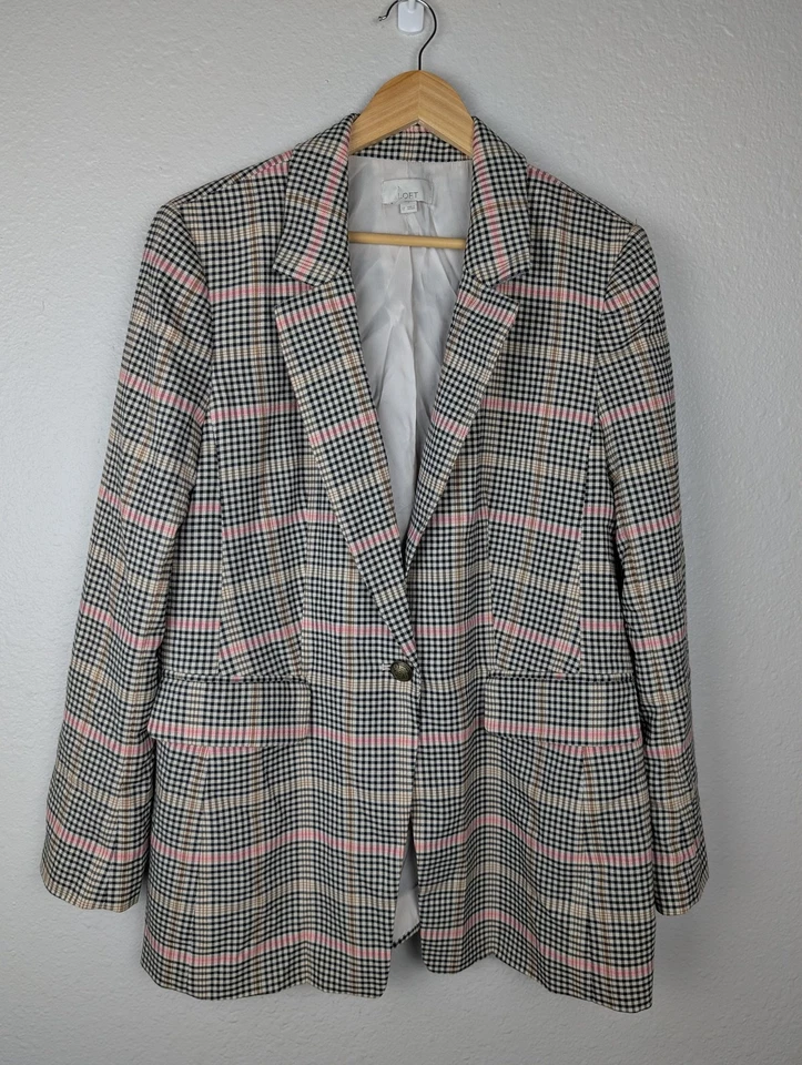 Blazer Loft Mujer 12 Rosa Negro Cuadros Un Botón Forrado Chaqueta Trabajo Carrera Foto 3 de 4