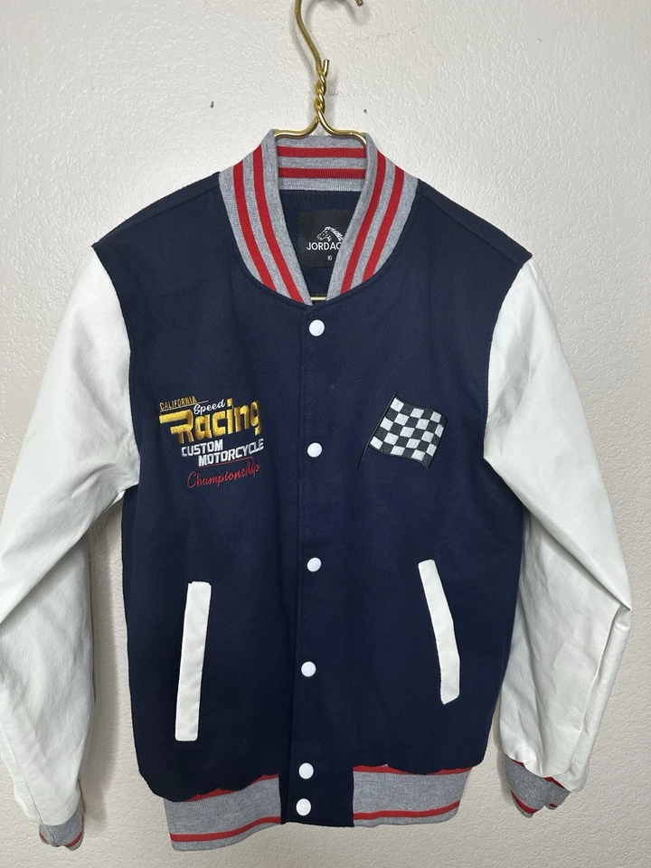 Jordache Куртка Пальто винтажный вид гонки 2 тона Varsity унисекс красный и синий молодежи 16 - Изображение 3 из 4